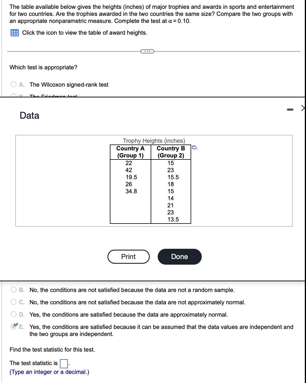 Solved Find the test statistic for this test.The test | Chegg.com