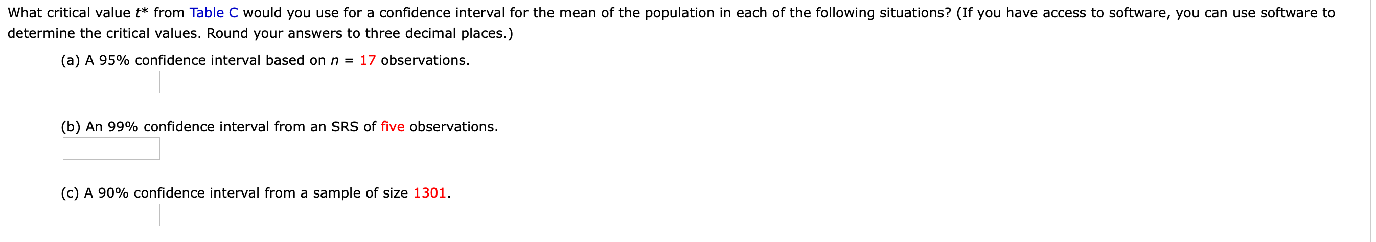 Solved What critical value t* from Table C would you use for | Chegg.com