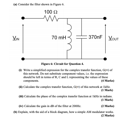 Solved (a) Consider The Filter Shown In Figure 6. 100 Ω W | Chegg.com