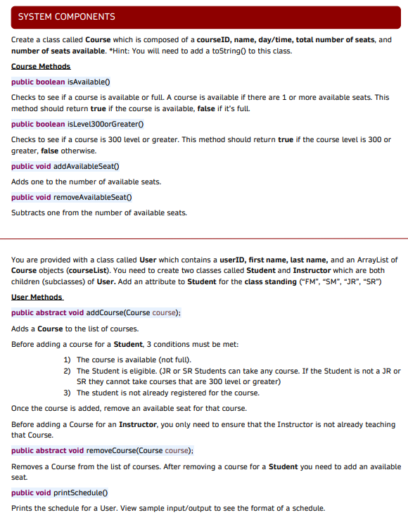 Course Registration Problems PROBLEM Design a course registration system for a | Chegg.com