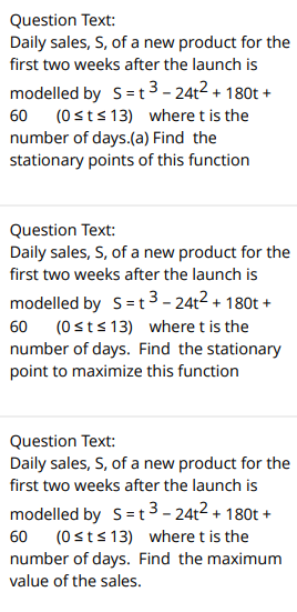 Solved Question Text: Daily sales, S, of a new product for | Chegg.com