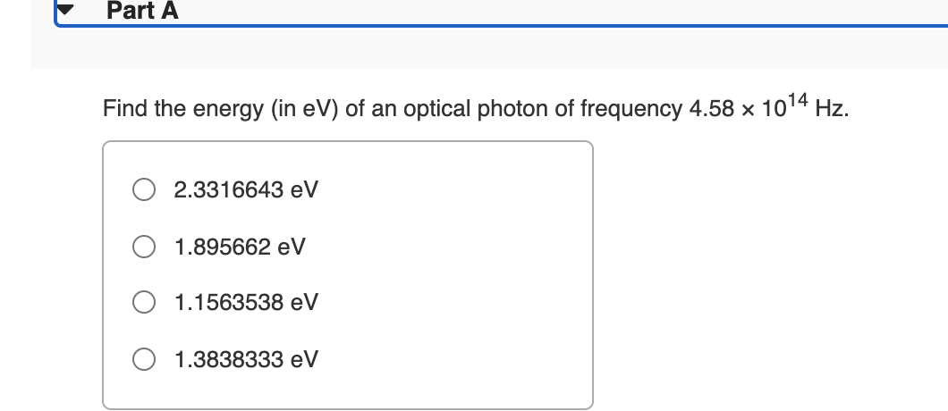 Solved Part A Find The Energy (in EV) Of An Optical Photon | Chegg.com