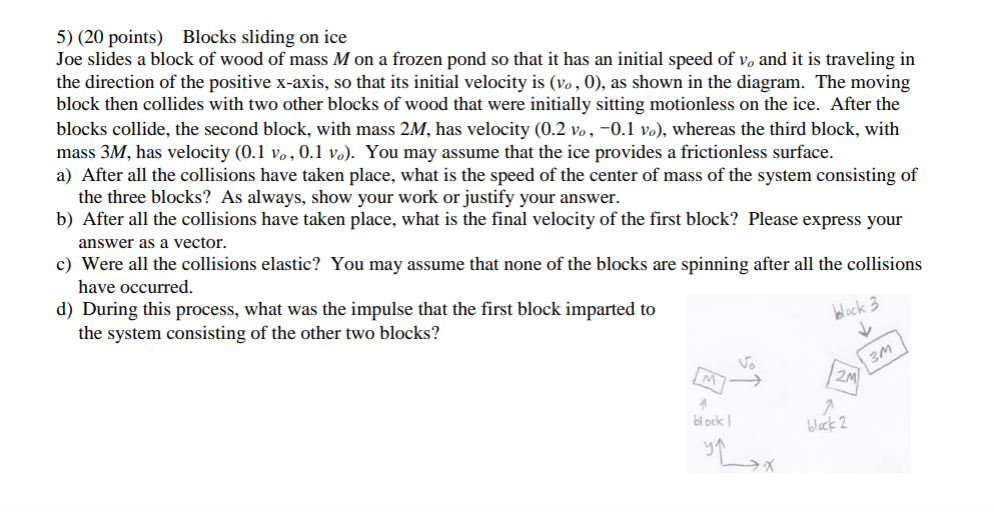 5) (20 points) Blocks sliding on ice Joe slides a | Chegg.com