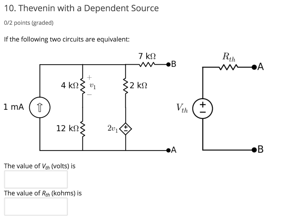 Solved 10. Thevenin with a Dependent Source 0/2 points | Chegg.com