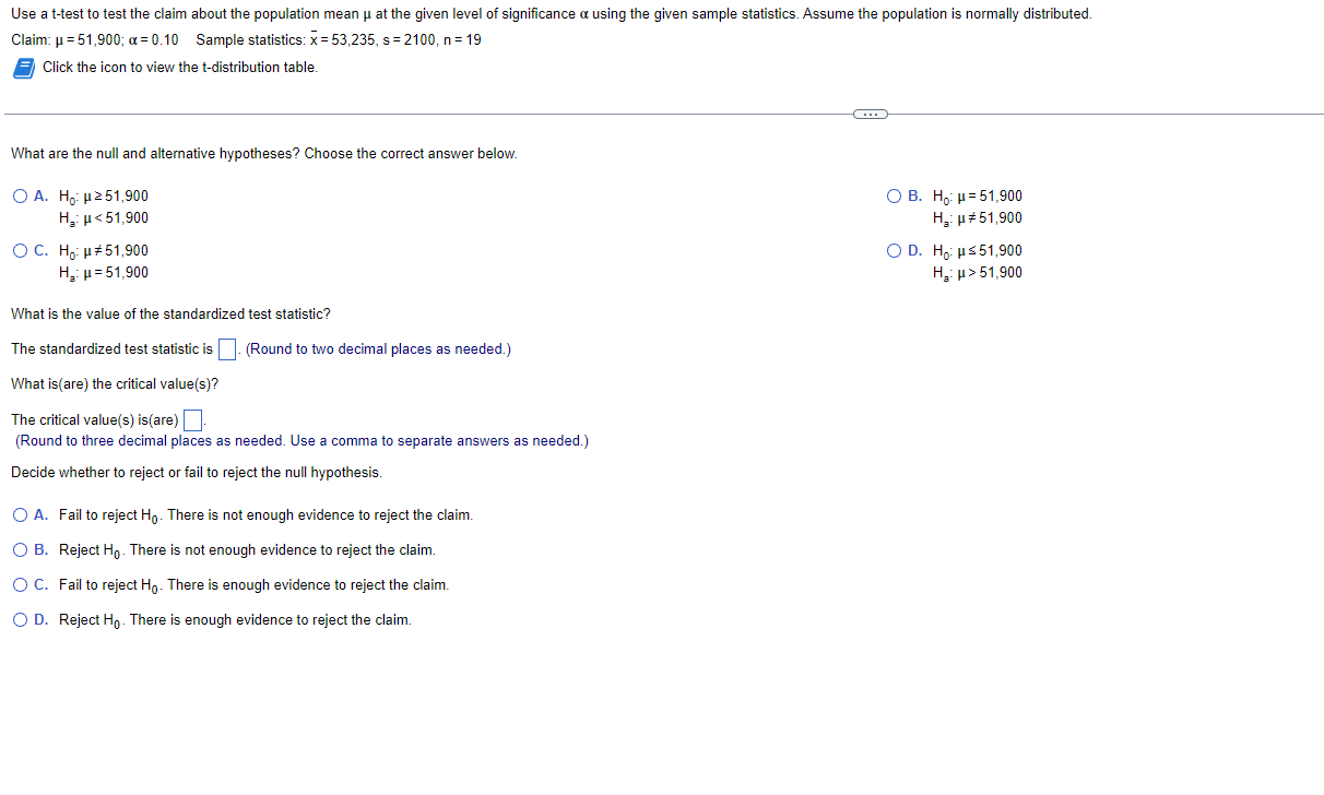 Solved Use a t-test to test the claim about the population | Chegg.com