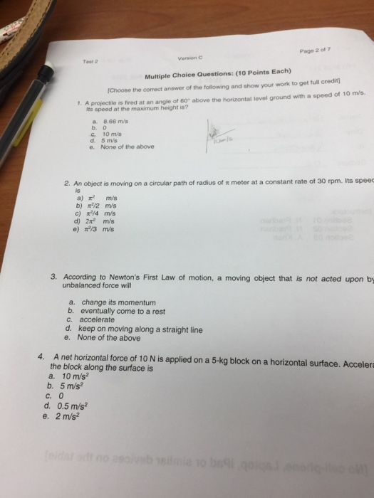 Solved Page 2 of 7 Test 2 Version c Multiple Choice | Chegg.com