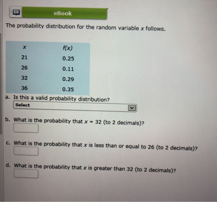 Solved eBook The probability distribution for the random | Chegg.com