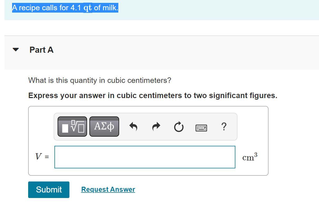 Solved What is this quantity in cubic centimeters? Express