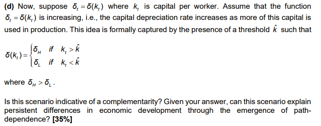 D Now Suppose O 5 K Where Ky Is Capital Per Chegg Com