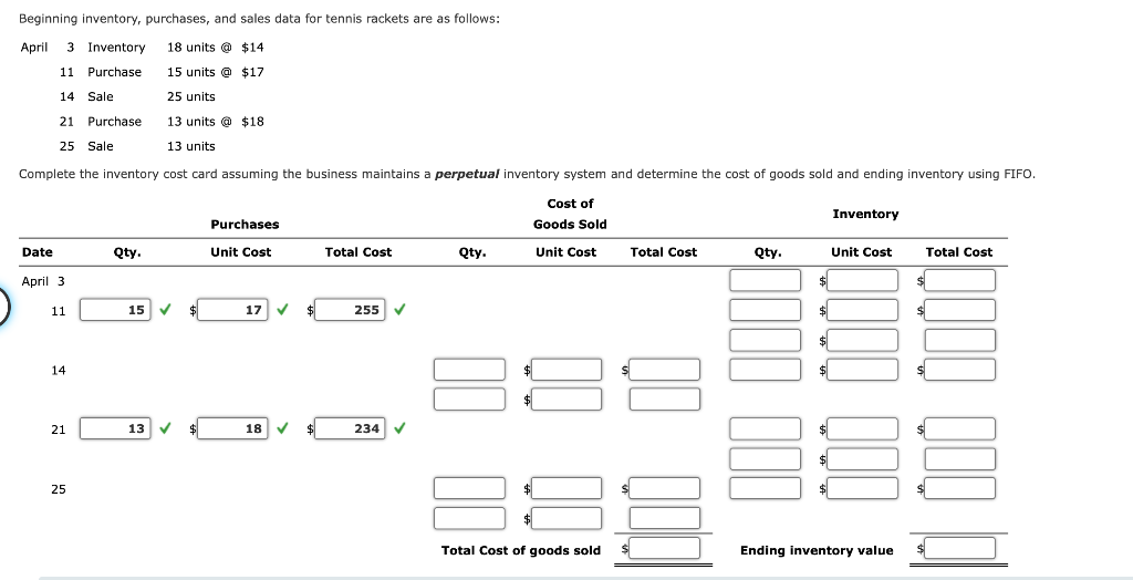 Solved Beginning inventory, purchases, and sales data for