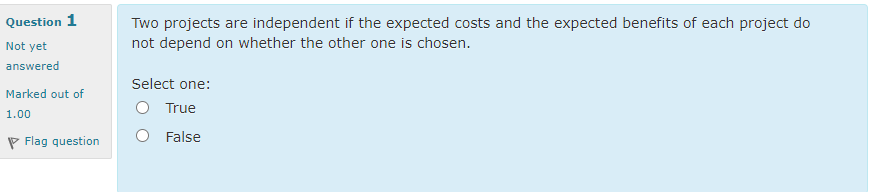 Solved Two projects are independent if the expected costs | Chegg.com