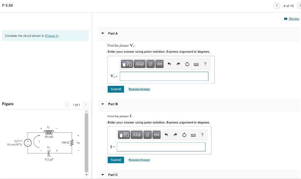 Solved Consider The Circuit Shown In Part A Find The Phasor | Chegg.com