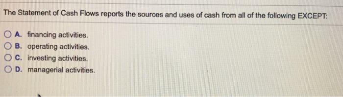 Solved The Statement of Cash Flows reports the sources and | Chegg.com