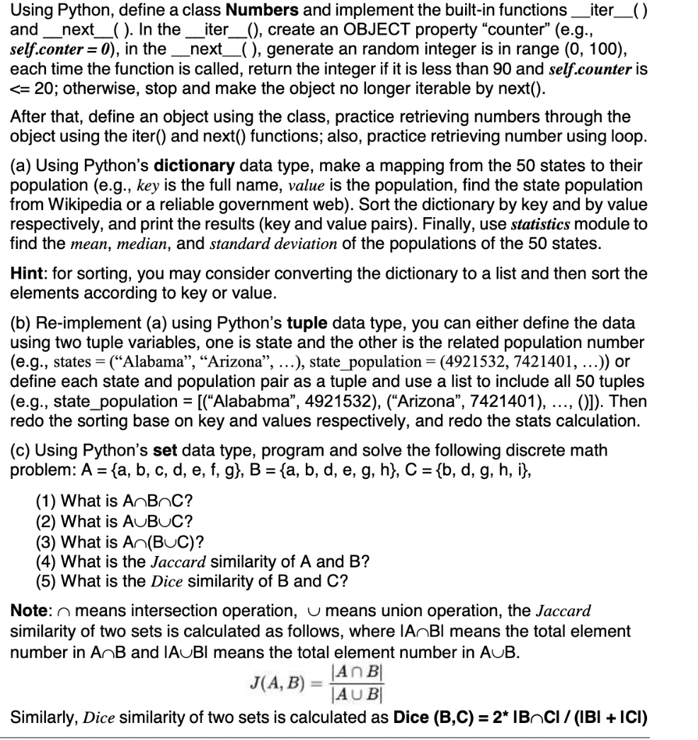 Solved Using Python, define a class Numbers and implement | Chegg.com