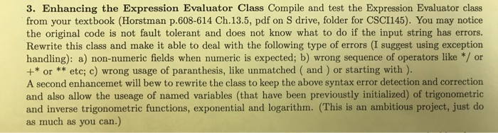 3. Enhancing the Expression Evaluator Class Compile | Chegg.com
