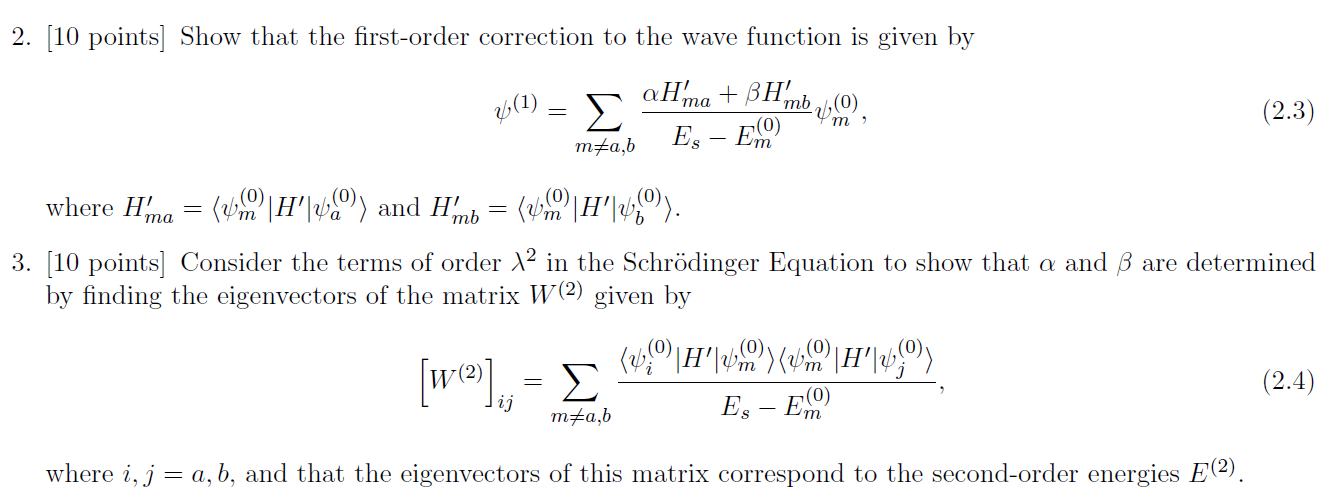 2 Second-order Degenerate Perturbation Theory: | Chegg.com