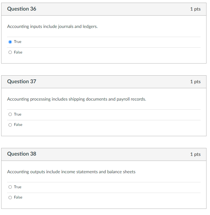 Solved Question 36 1 pts Accounting inputs include journals