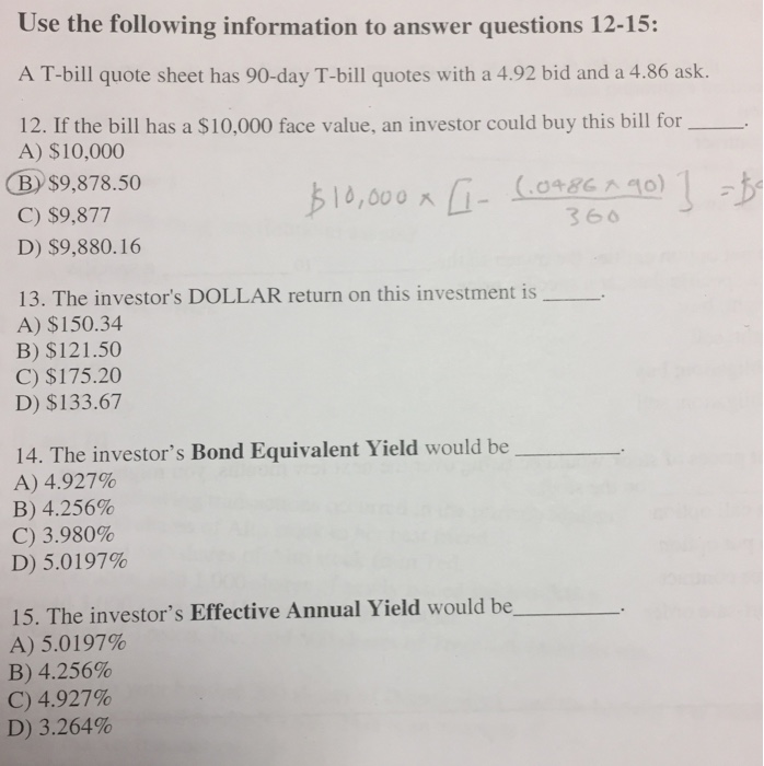 Solved A T-bill quote sheet has 90-day T-bill quotes with a | Chegg.com