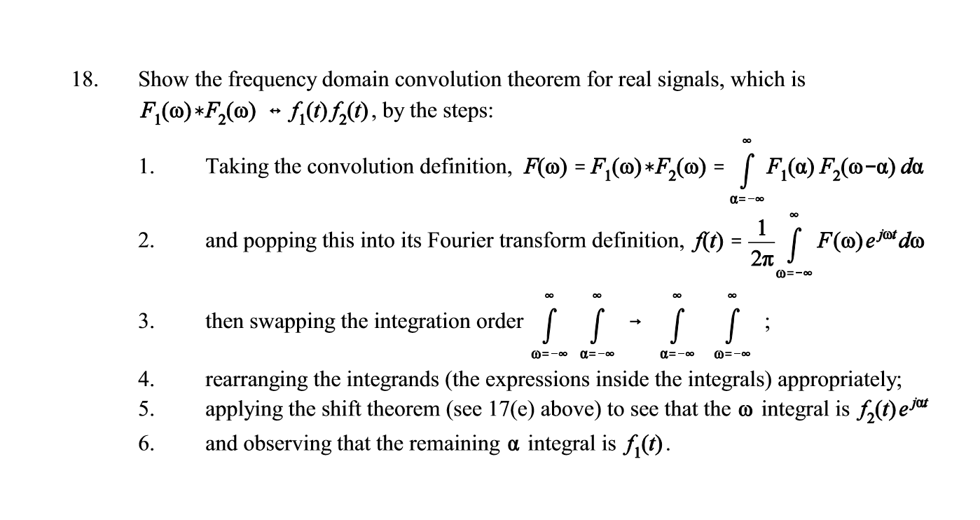 Solved 18. Show the frequency domain convolution theorem for | Chegg.com