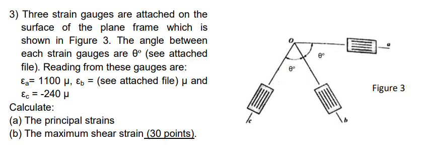Solved 60 3) Three strain gauges are attached on the surface | Chegg.com