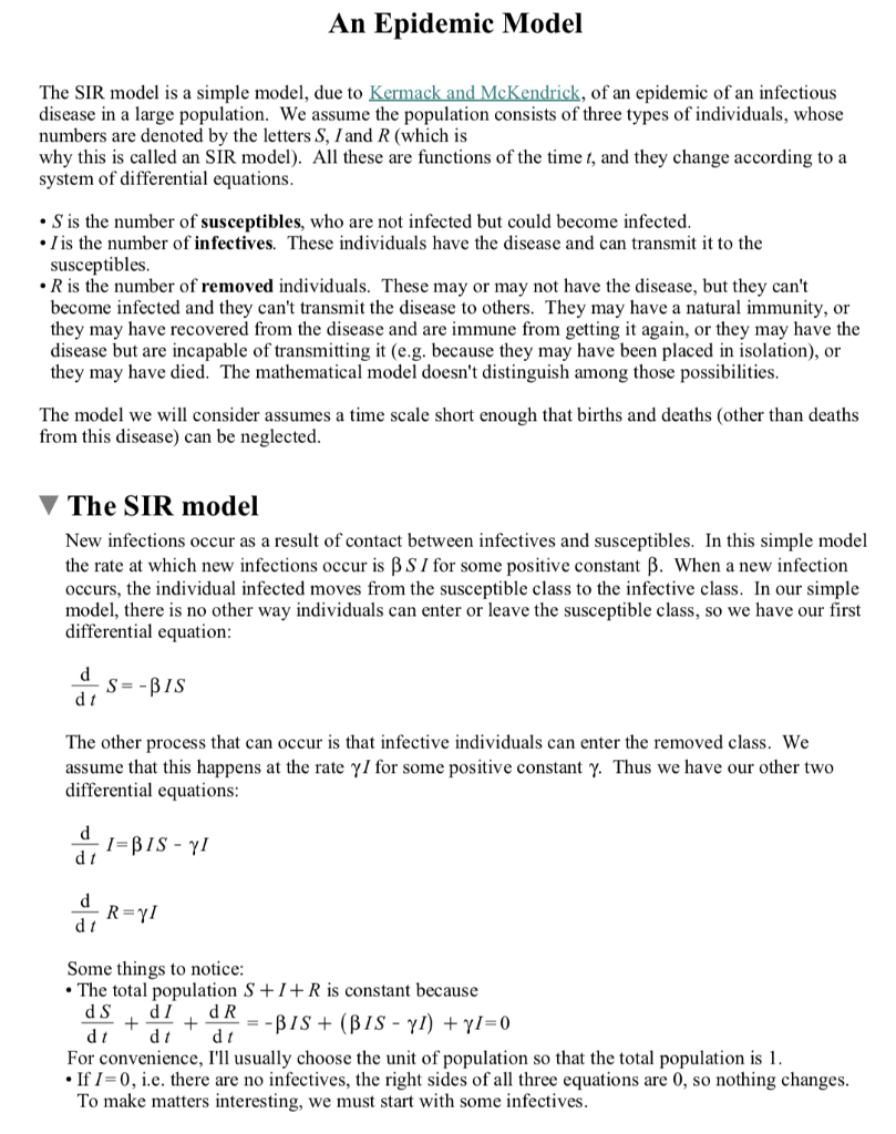 Solved 3. Please read the attached page for an SIR epidemic | Chegg.com