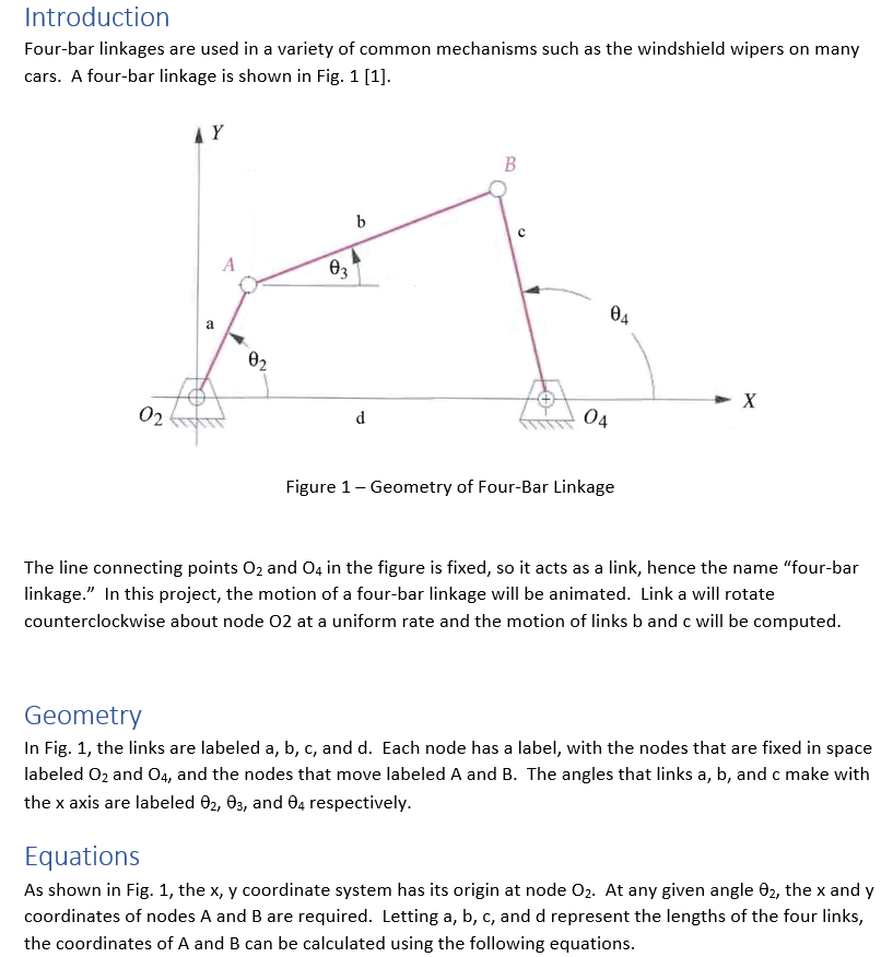 Solved Introduction Fourbar linkages are used in a variety