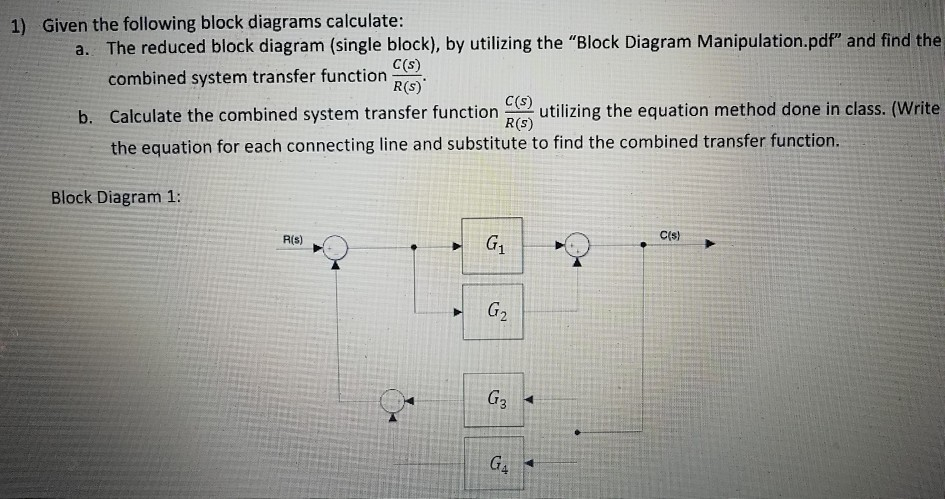Solved C(S) 1) Given the following block diagrams calculate: | Chegg.com