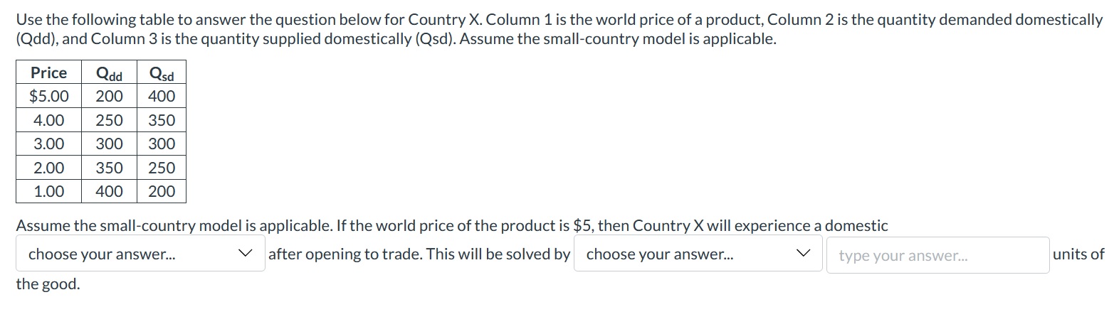 Use the following table to answer the question below | Chegg.com