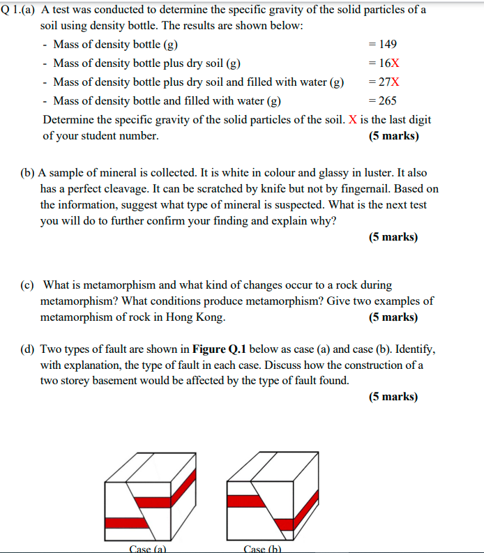 Solved Q1.(a) A test was conducted to determine the specific | Chegg.com