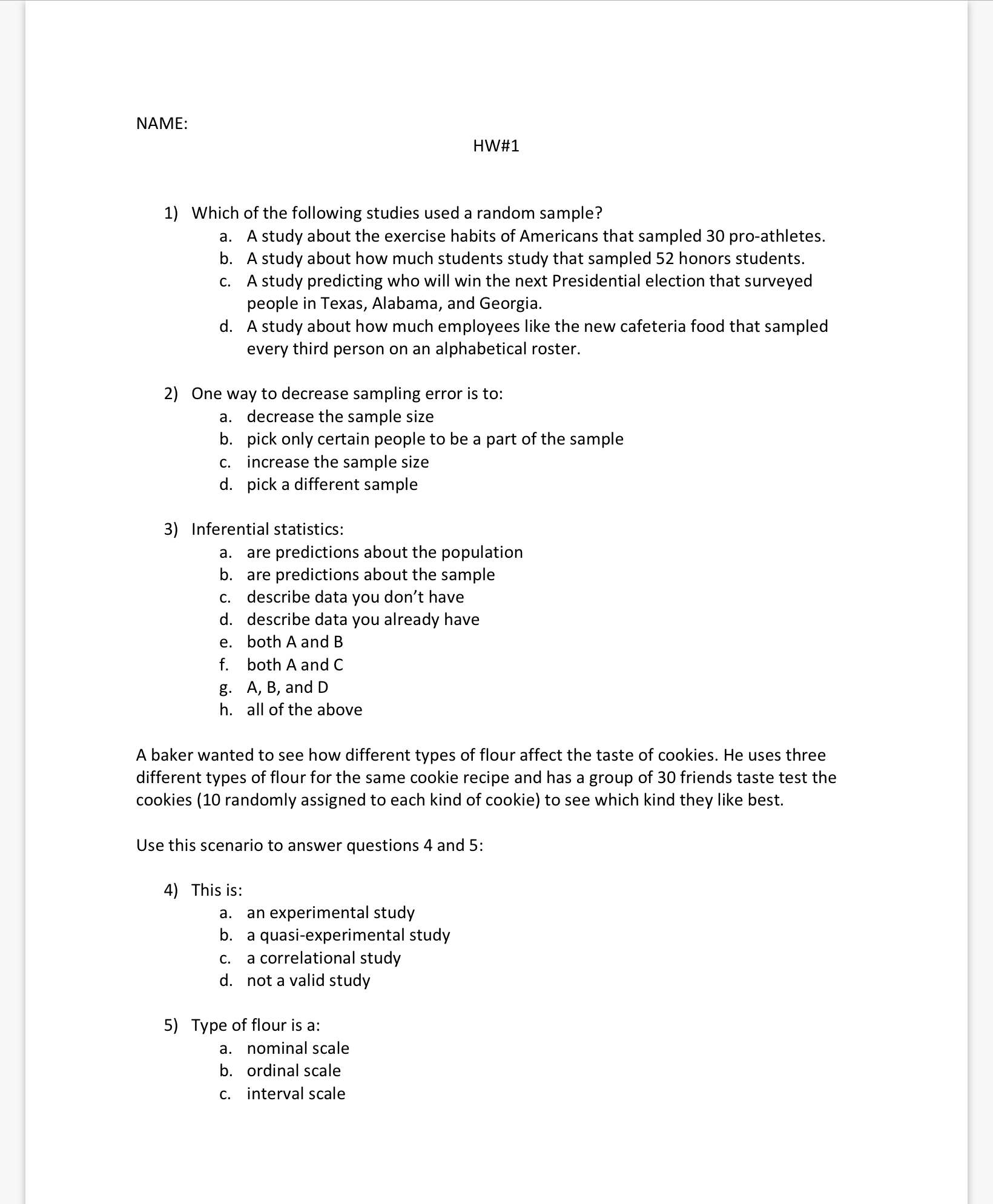 Solved 1) Which of the following studies used a random | Chegg.com