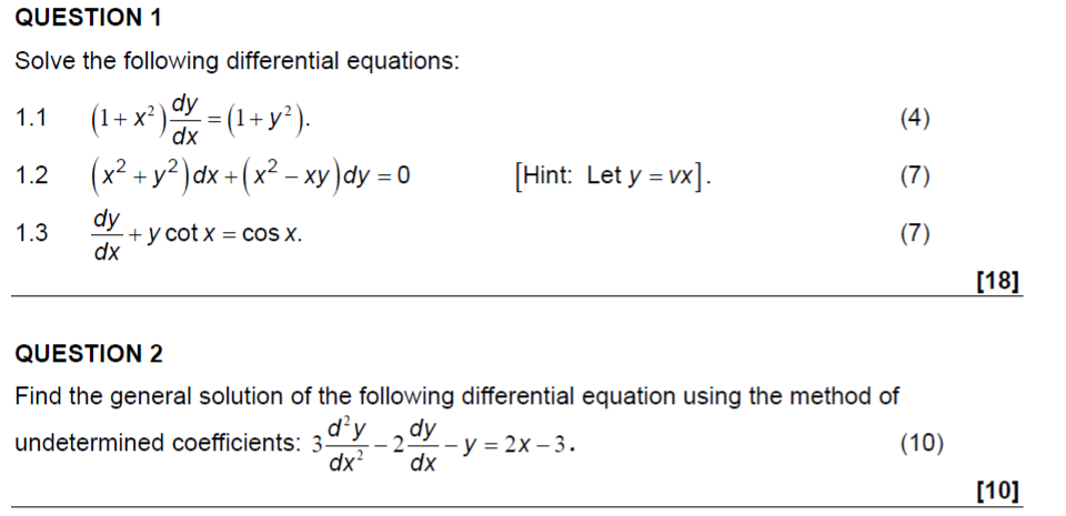 Solved (4) QUESTION 1 1 Solve the following differential | Chegg.com