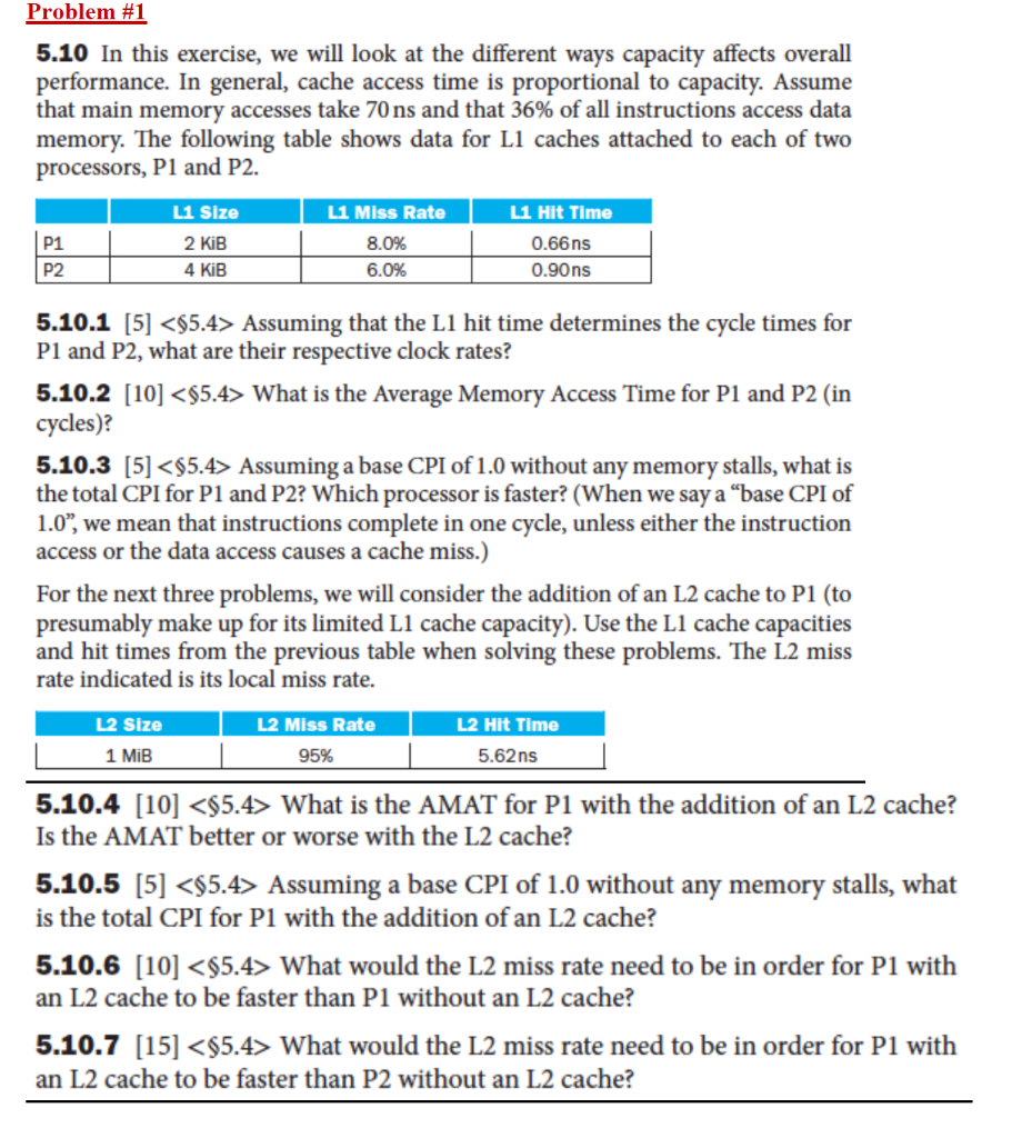Problem #1 5.10 In this exercise, we will look at the | Chegg.com
