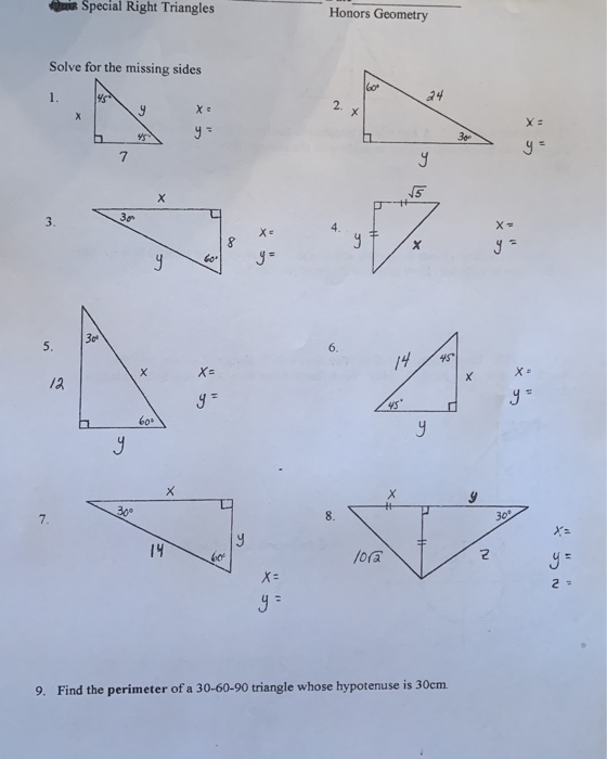 Solved Special Right Triangles Honors Geometry Solve for the | Chegg.com