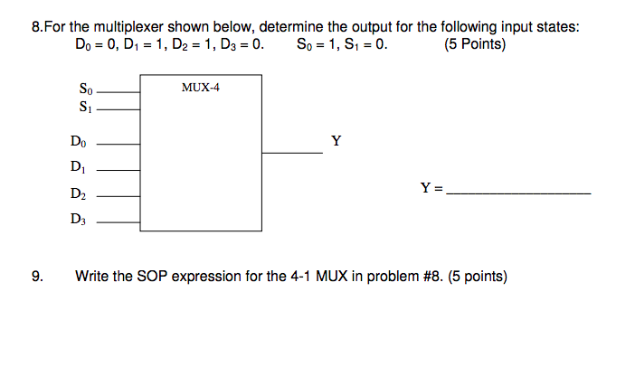 Solved 8.For The Multiplexer Shown Below, Determine The | Chegg.com