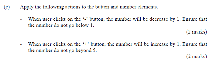 Solved Apply the following actions to the button and number | Chegg.com