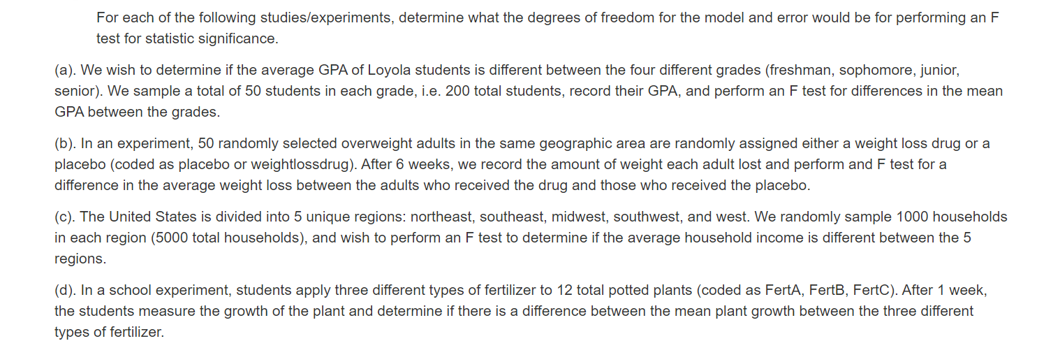 Solved For Each Of The Following Studies/experiments, | Chegg.com