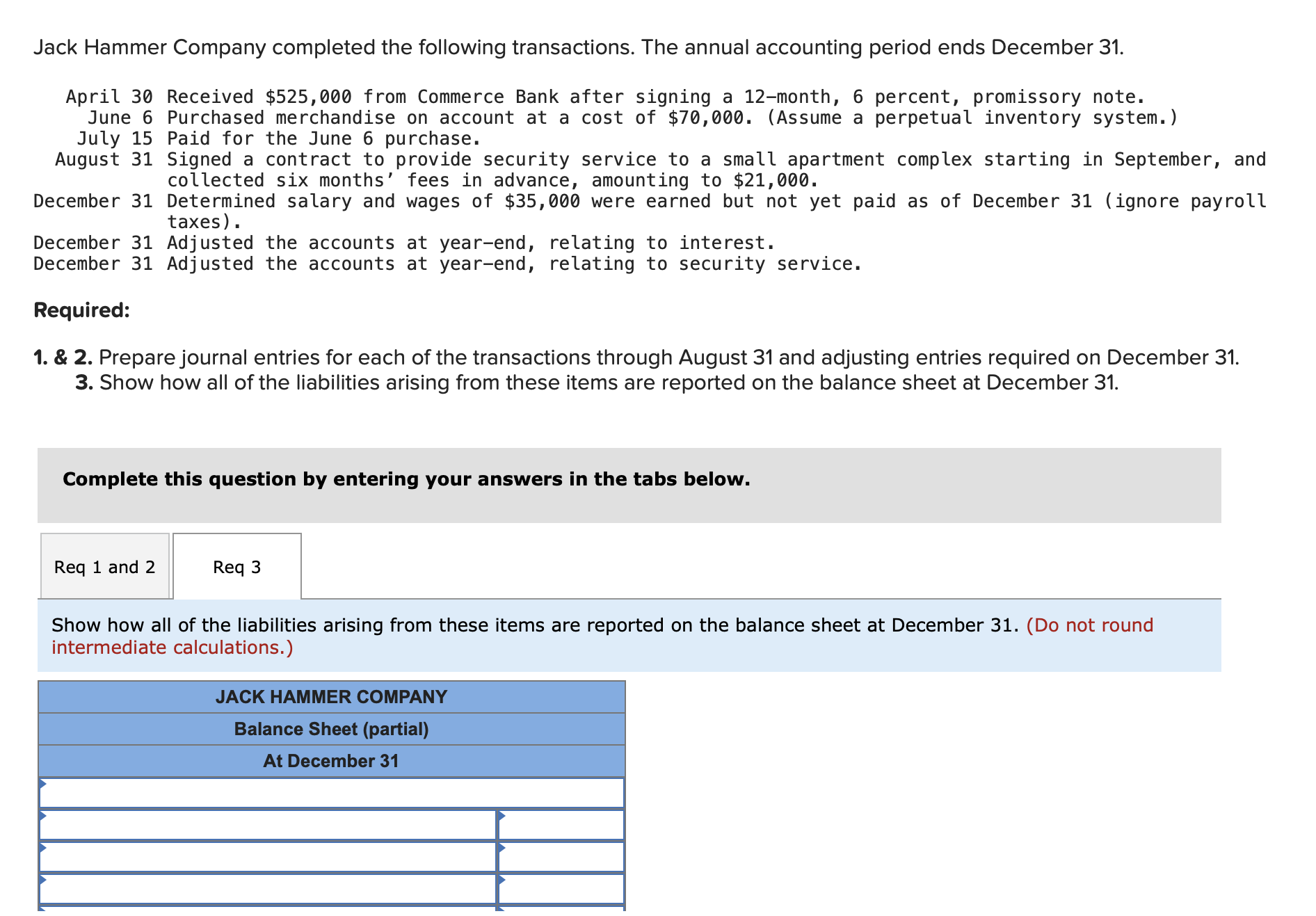 Solved Jack Hammer Company completed the following
