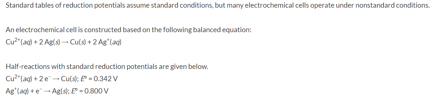 Solved Standard tables of reduction potentials assume | Chegg.com