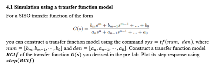 Solved 4.1 Simulation using a transfer function model For a | Chegg.com