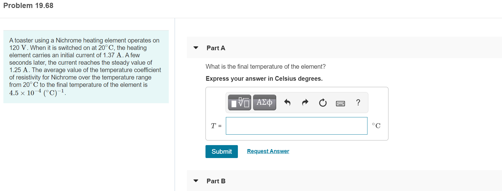 Solved Problem 19.68 Part A A toaster using a Nichrome