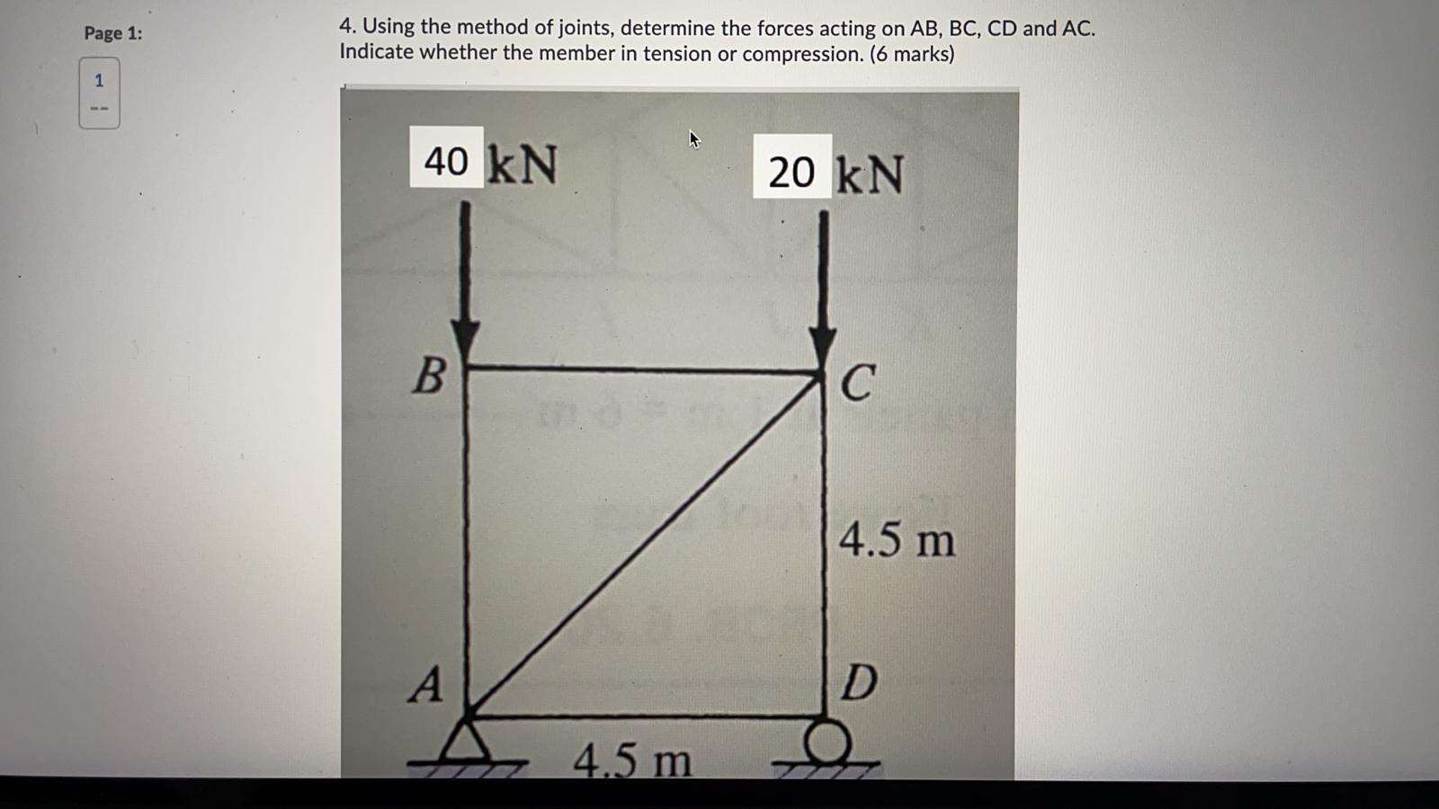Solved Page 1: 4. Using the method of joints, determine the | Chegg.com