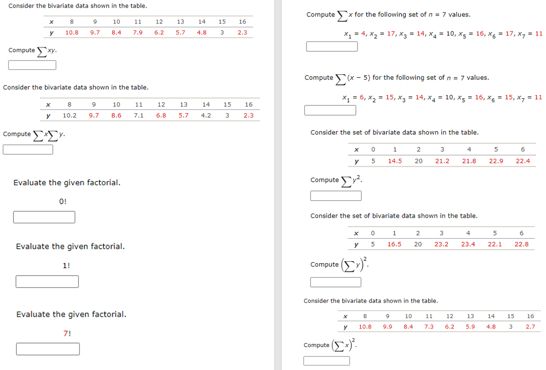 Solved Compute ∑??x for the following set of n=7 | Chegg.com
