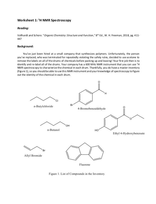 Solved Worksheet 1: 'H NMR Spectroscopy Reading: Vollhardt | Chegg.com