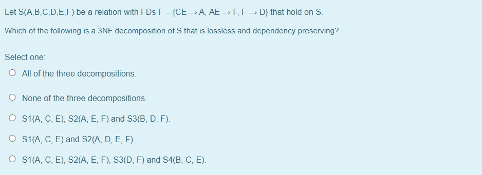 Solved Let S A B C D E F Be A Relation With Fds F Ce Chegg Com