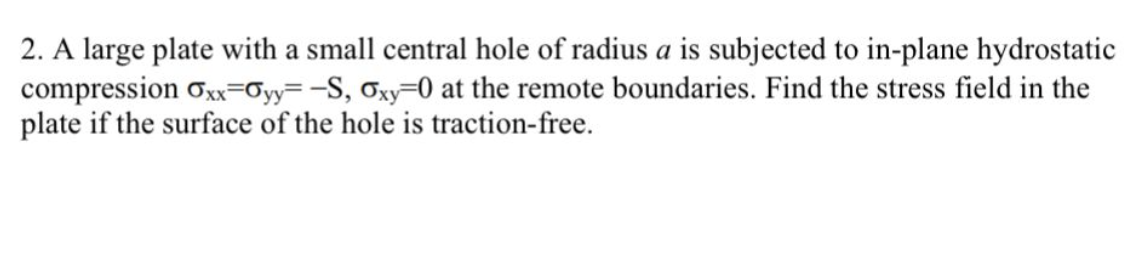 Solved 2. A large plate with a small central hole of radius | Chegg.com