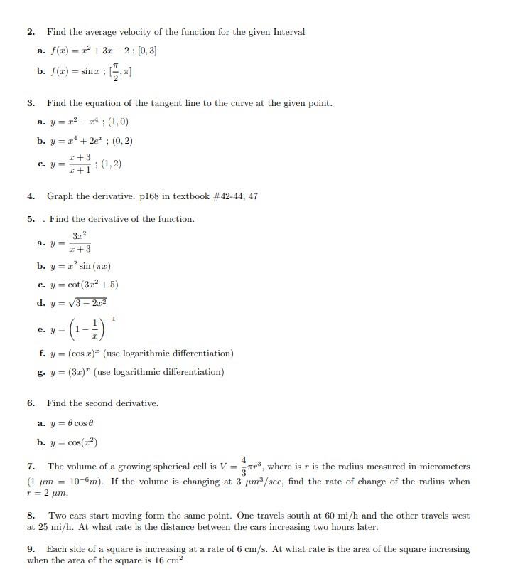 Solved 2. Find the average velocity of the function for the | Chegg.com