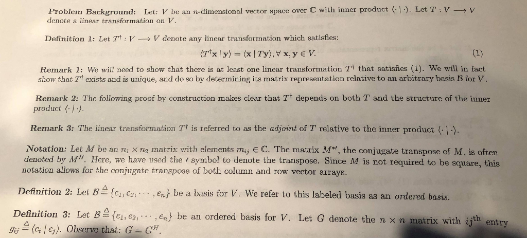 Solved V Problem Background Let V Be An N Dimensional V Chegg Com