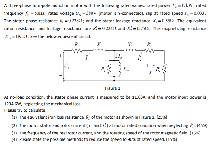 Solved A three-phase four-pole induction motor with the | Chegg.com