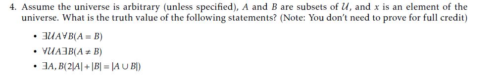 Solved 4. Assume the universe is arbitrary (unless | Chegg.com