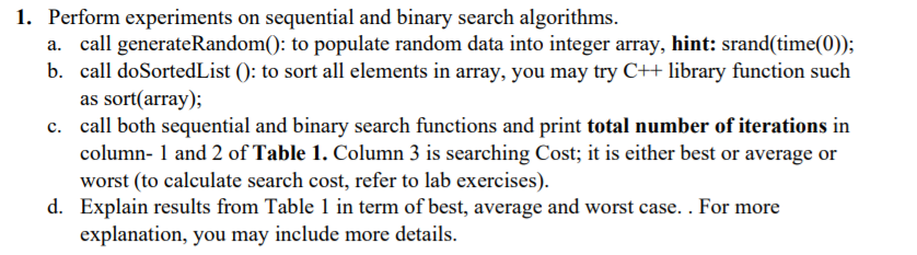 Solved 1. Perform experiments on sequential and binary | Chegg.com